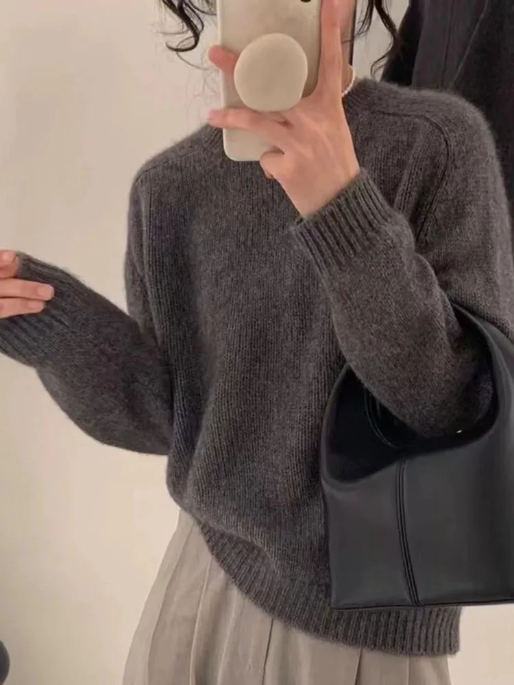 الأرجواني س الرقبة طويلة الأكمام محبوك سترة بلايز موضة عادية جديدة تريكو البلوز خريف شتاء فضفاض لينة الكورية لاعبا #3