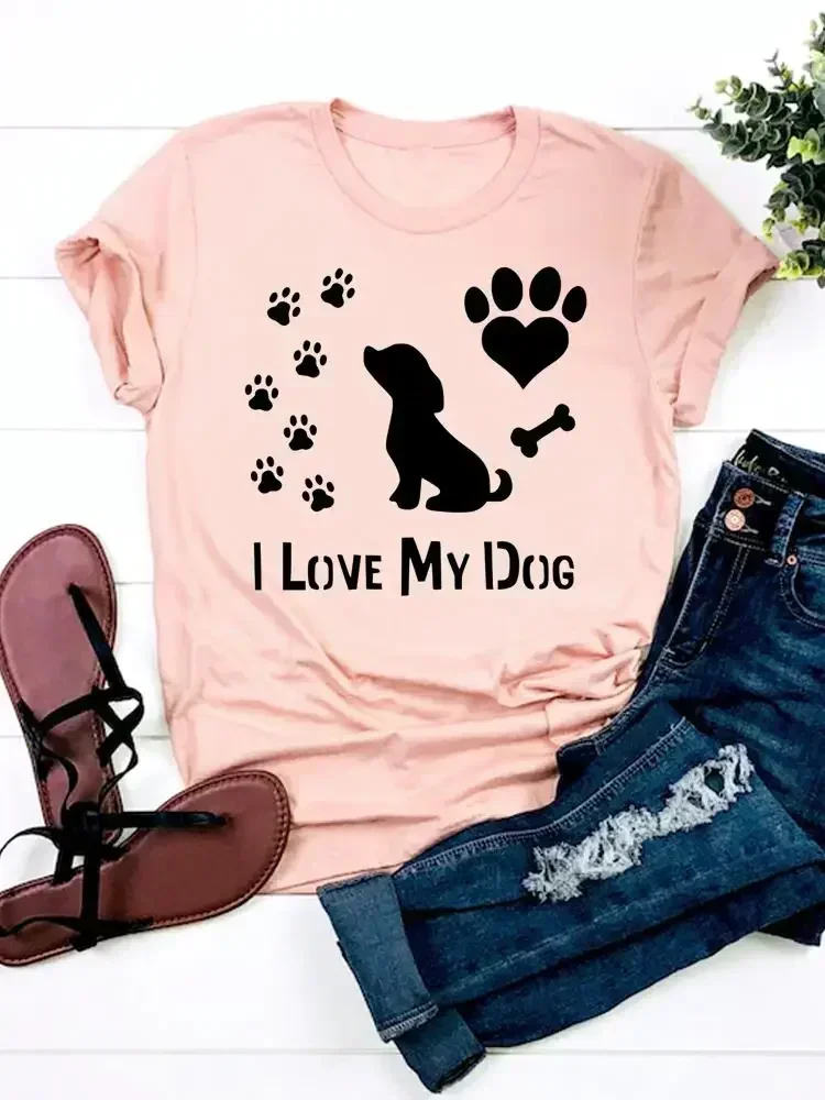 Paw Love Pet Cute Dog Cat 90s Print T Shirt Short Sleeve Summer Clothes Women Clothing Fashion Graphic T-shirt Basic Tee Top