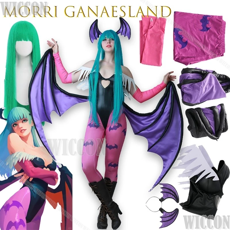 Miccos Game Tumes المرأة لعبة القلب الجوف الأعلى موريجان تأثيري أجنحة طماق Darkstalkers الشيطانة دعوى أنيمي كوميك كون