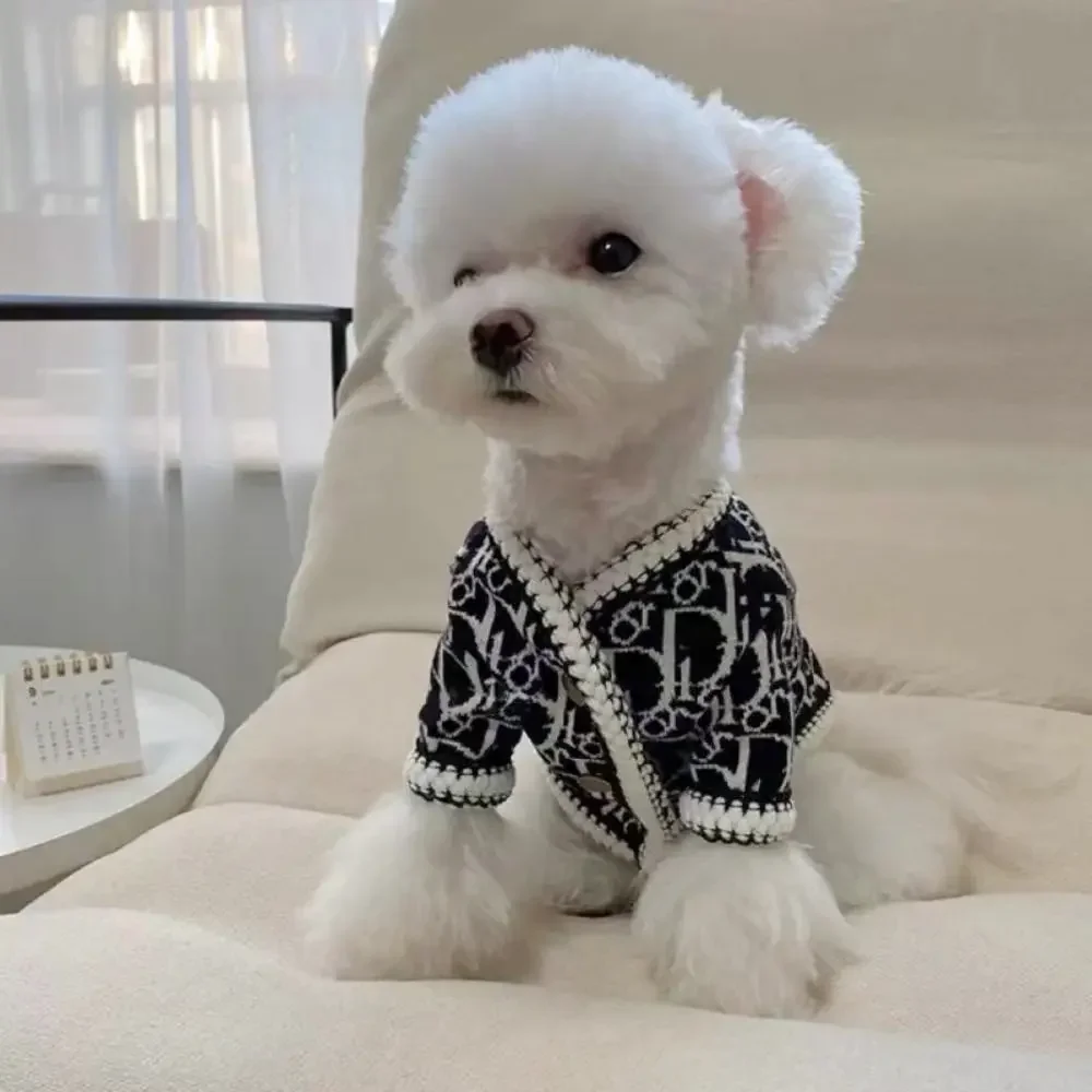 Polyester Dogs Cotton Sweater Jacket Comfortable Warm Trendy Dog Clothes Soft Dog Knitted Cardigan Outdoor/Indoor Dog Sweater