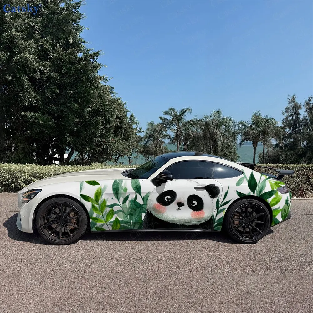 

2pcs Panda Bamboo Cute Realm, Durable, Fade-resistant, Enhance Vehicle Aesthetics With Bold Artistic Design Car Vinyl Wraps