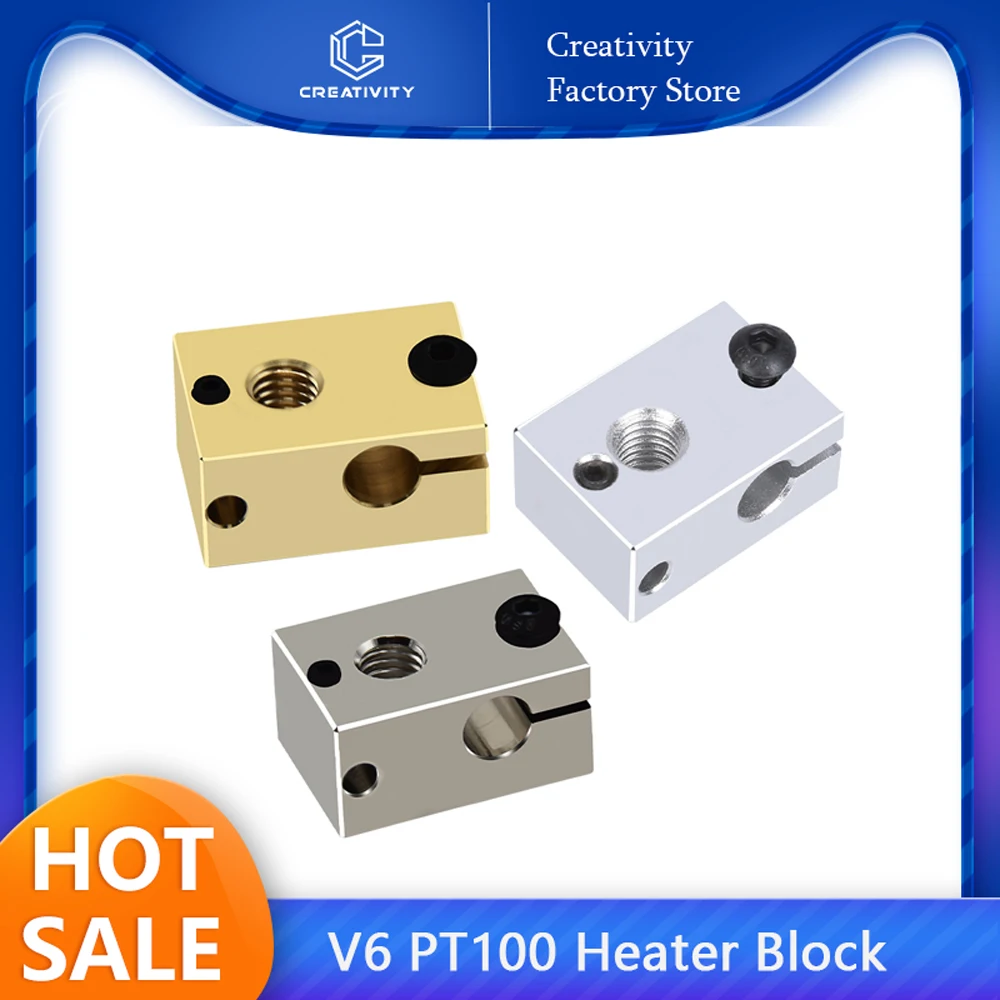 High Quality V6 PT100 Heater Block Silicone Socks Aluminium Brass Copper Plated Heating Blocks For  V6 Hotend