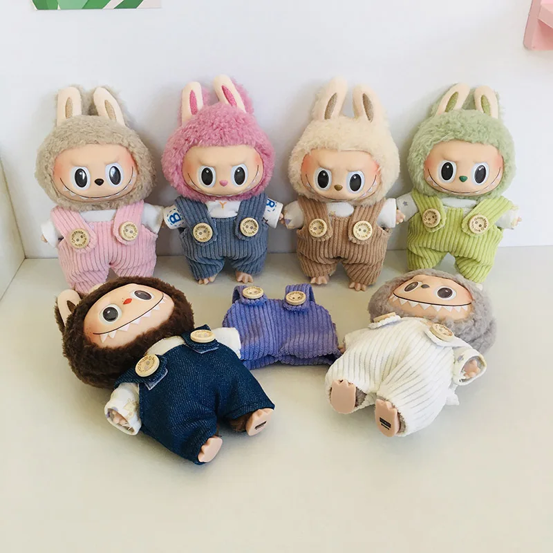 Original 17cm Labu Doll Clothes Heartbeat Macaron Baby Pendant Clothes T-shirt Button Up Suspender Pants Clothes Replacement