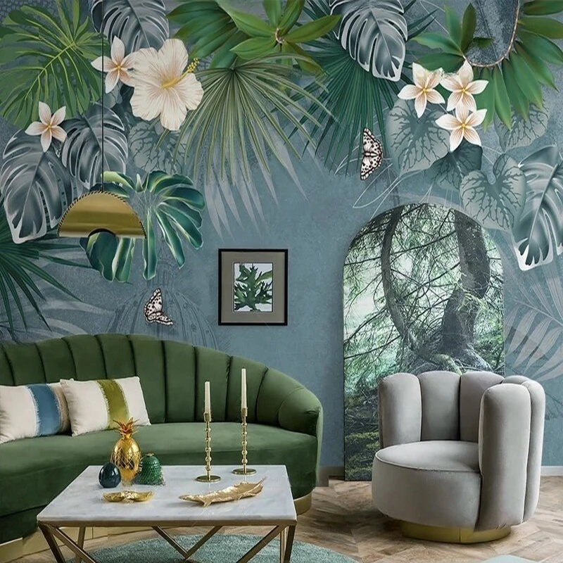 

Custom Vintage European Style Hand-Painted Leaf and Floral Mural Wallpaper for Living Room Bedroom Interior Wall Covering