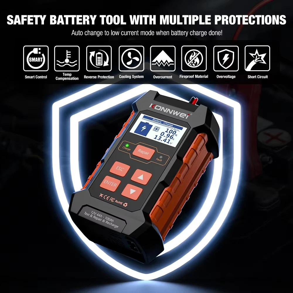 KONNWEI KW520 Car Battery Tester 12V 24V Battery Charger Lead Acid Car Battery Pulse Repair Tool AGM Gel Lithium Scanning Tool - view 5