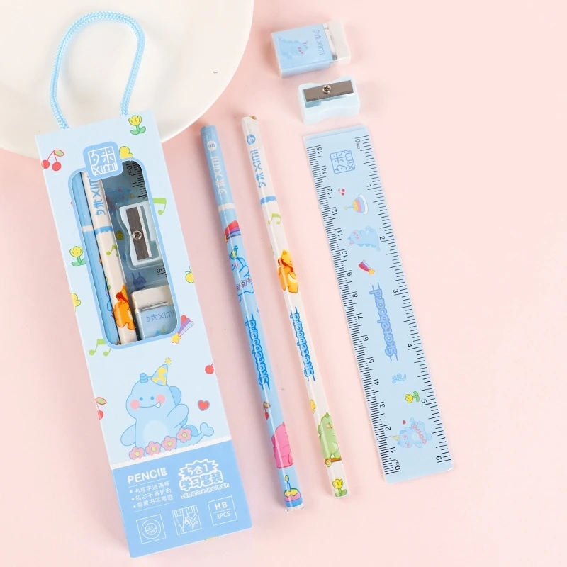 20Sets Portable Stationery Set Animal Cartoon Pencil Cute Ruler Children Pencil Sharpener Student Eraser School Supplies Gift