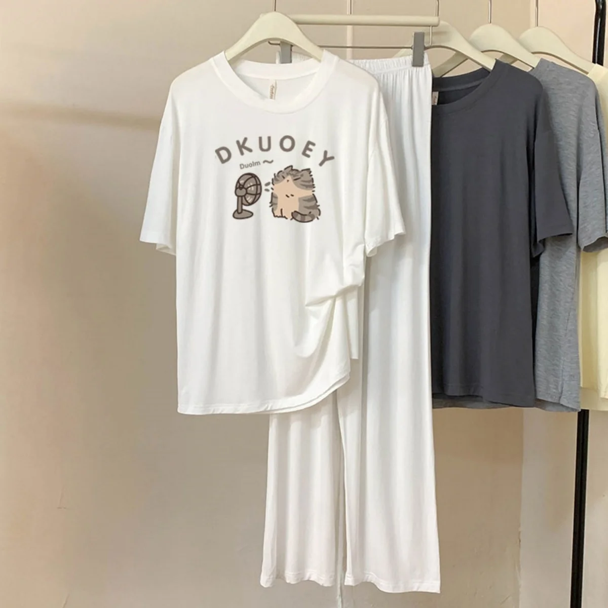 DC09 모달 반팔 바지 파자마 여성 스윗 귀여운 고양이 2025 여름 신상 캐주얼 홈웨어 세트