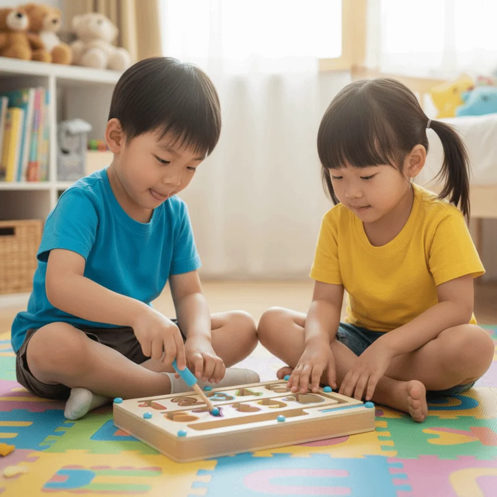 Magnetic Color Sorting Magnetic Maze Walking Ball Montessori Style Magnetic Digital Beads Puzzle Practice Wooden Material