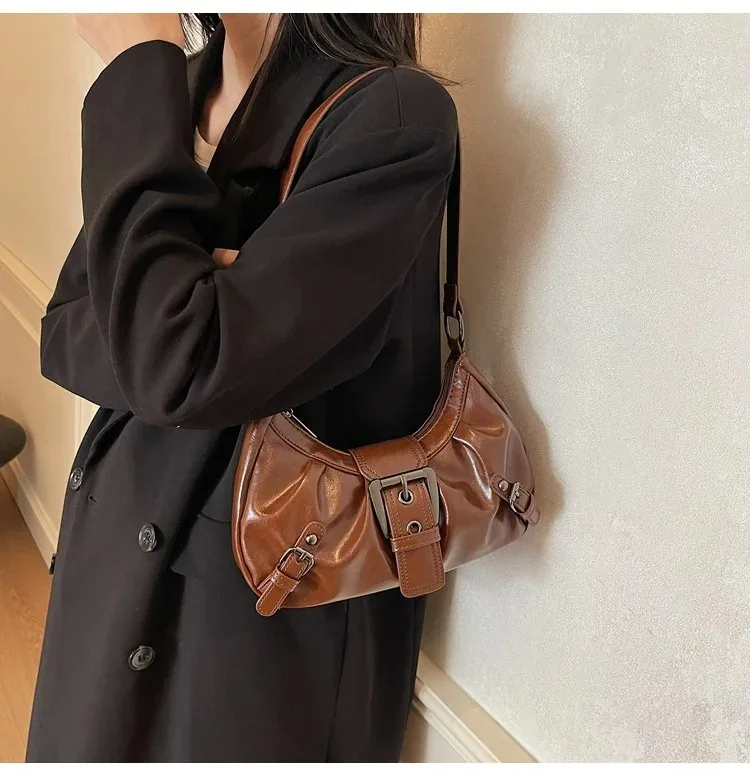 Retro Y2K Plissierte Hobo-Schultertasche für Damen, Trendige Maillard-Style Unterarmtasche, Clutch-Handtaschen für Reisen, Arbeit und Shopping – Detail 36