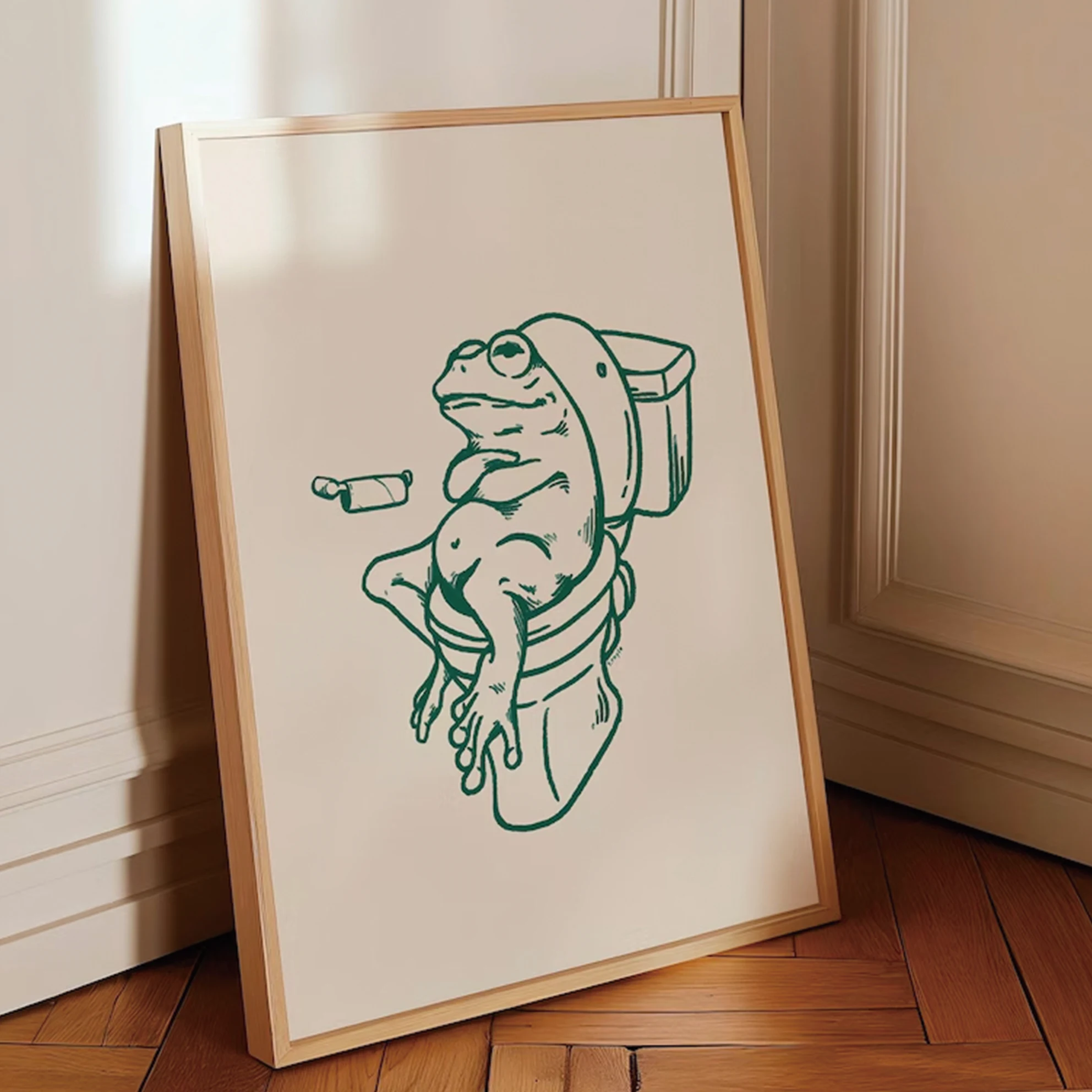 Canvas Painting Poster Picture For Living Bedroom Kids Room Home Decor Frog On Toilet Green Retro Wall Art Prints
