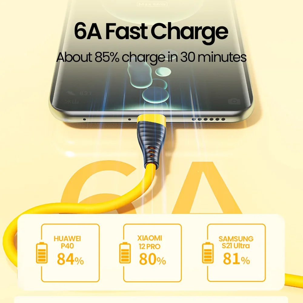 كابل بيانات شحن سريع 120 وات 6A USB C إلى كابل من النوع C لهاتف Samsung Xiaomi Huawei Honor OPPO كابل شحن سريع USB من النوع C