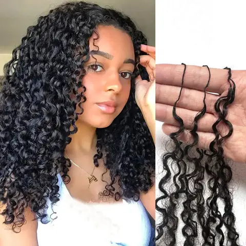 Extensiones de cabello humano de ganchillo con plumas, rizos Pixie sin nudos, ligeras, prerenciadas para trenzas, espirales pequeñas, pelo rizado de ganchillo
