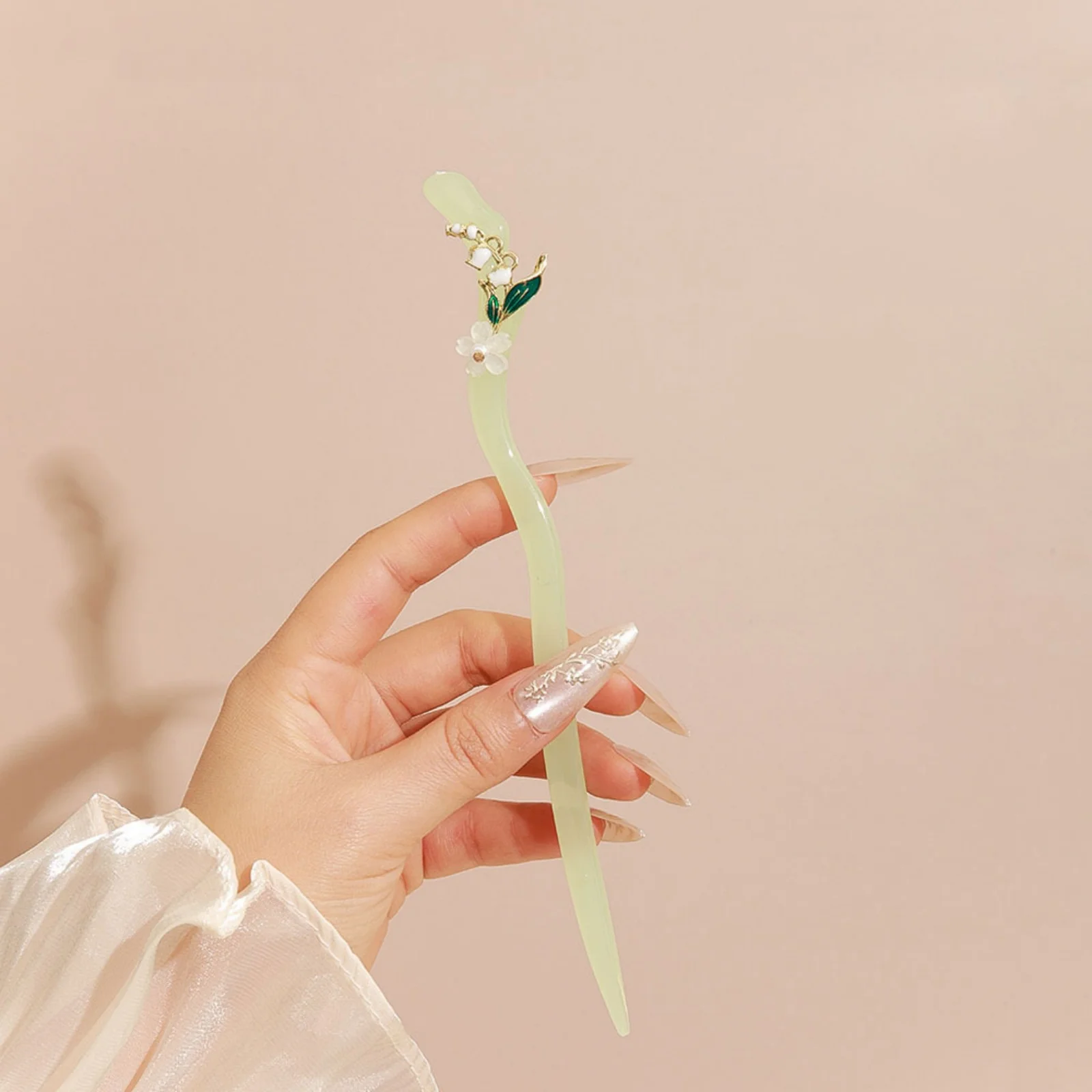 1 Stück grüne und weiße Blumen-Haarstäbchen, Jade – wie Haarnadeln-Set, perfekt für empfindliche und anmutige Hochsteckfrisuren von Frauen – Detail 4