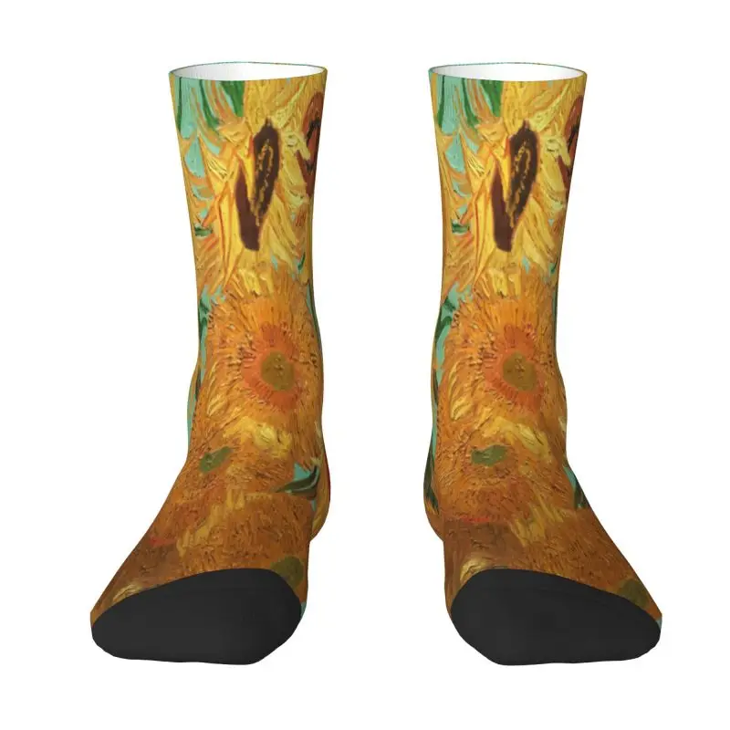 Vincent Van Gogh Twelve Sunflowers In A Vase Mask Men's Crew Socks Unisex Fun 3D Print Art Flowers Painting Dress Socks
