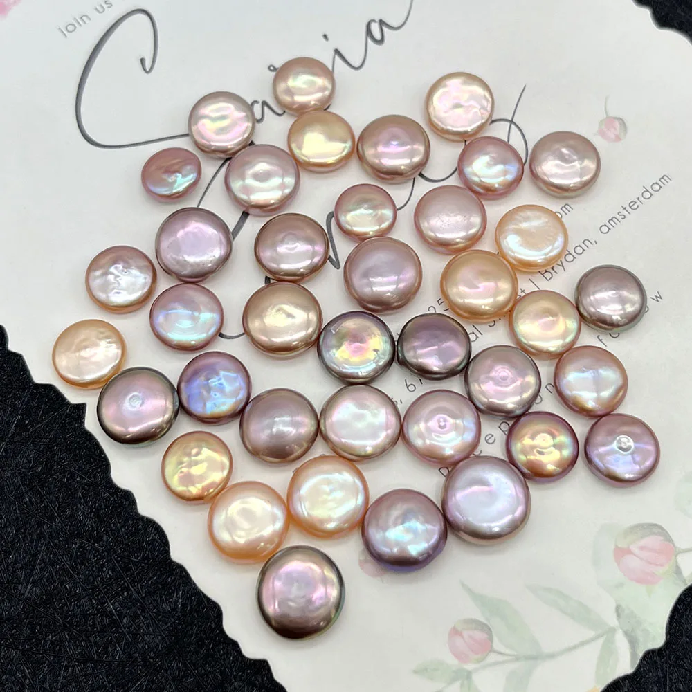 Colored Natural Freshwater Pearl Polished Round Button Loose Undrilled Pearl Beads Handmade Necklace Jewelry Gift Accessories