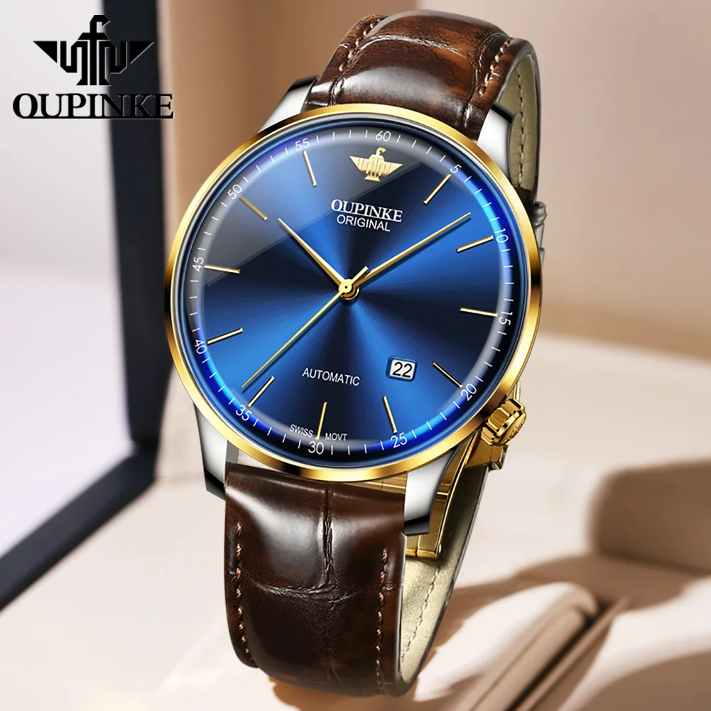 OUPINKE Original Swiss Movement  Automatic Mechanical Watch For Men 50M Waterproof Ultra-thin Dial Luxury Brand Wristwatch 3269