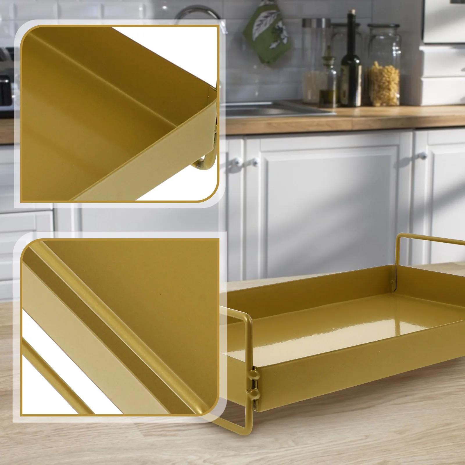 

Creative Metal Fruit Iron Storage Tray For Home Nordic Desktop Decor Handle Coffee Serving Tray Household Kitchen Supply Golden