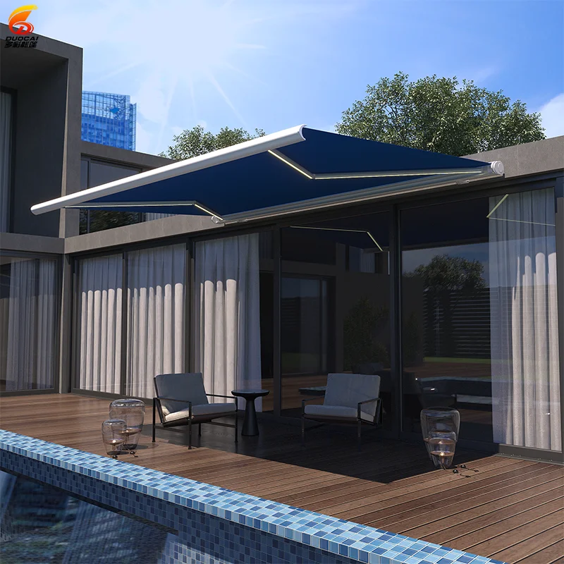 

Modern Waterproof Outdoor Electric Full Box Retractable Awning Light Emitting Diode Light Patio Space Remote Control Operation C