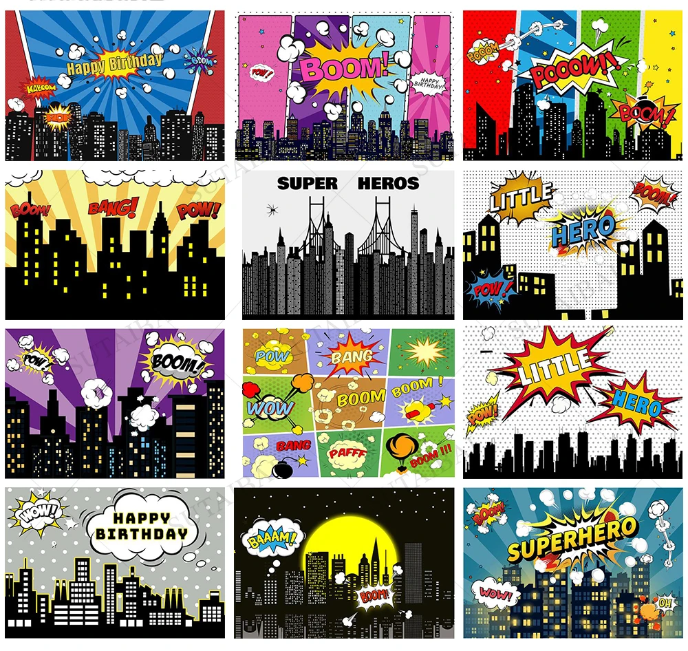 Super Hero City Building Super Hero Theme ฉากหลัง Baby Shower Birthday Party การถ่ายภาพพื้นหลังสำหรับ Photo Studio Photophone