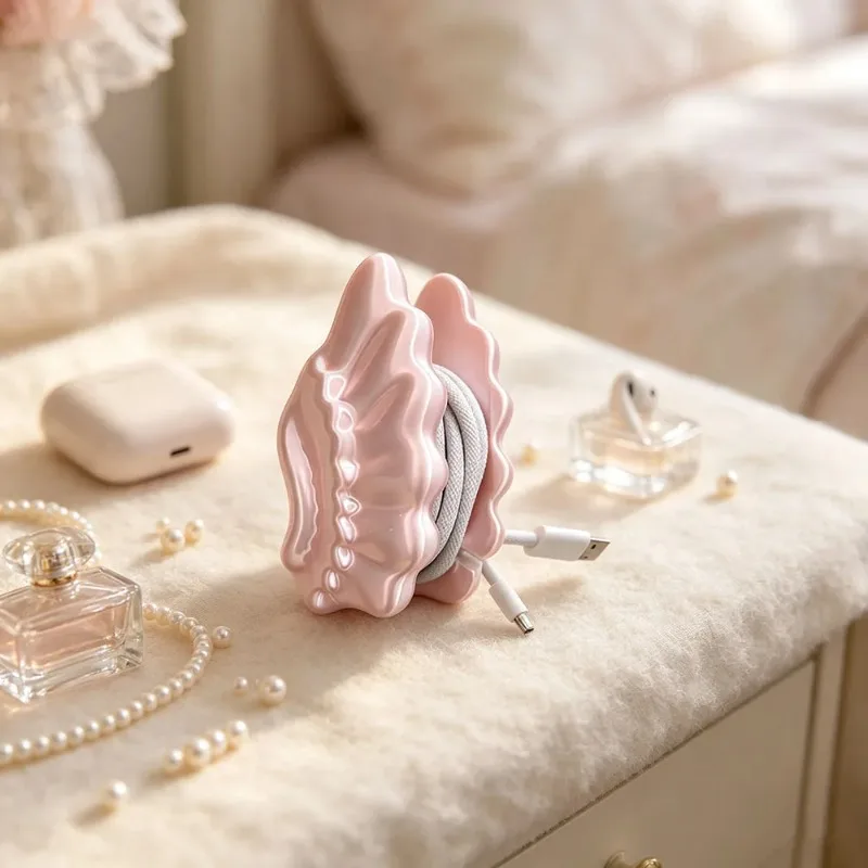 Angel Wing Cable Management Holder 3D Printed,Kawaii Wire Winder for Charging Cables,Decorative Desktop Accessory &  Gift