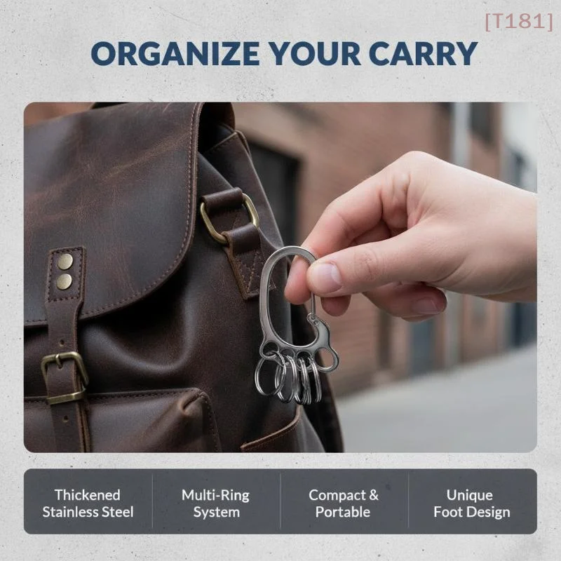 Stainless Steel Foot Shaped Carabiner Keychain Rust Proof Multi Hanging Holes For Daily Carry Outdoor Hiking Travel