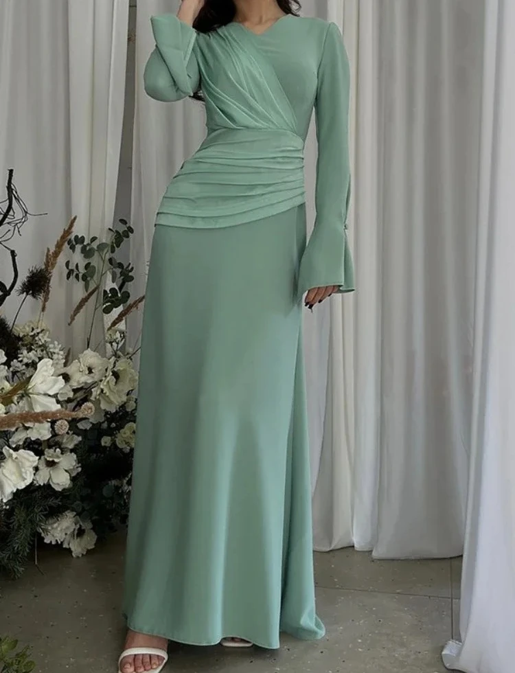 Sukienki damskie plisowane z rozszerzanymi rękawami długie sukienki marokańskie Vestidos Dubai Robe