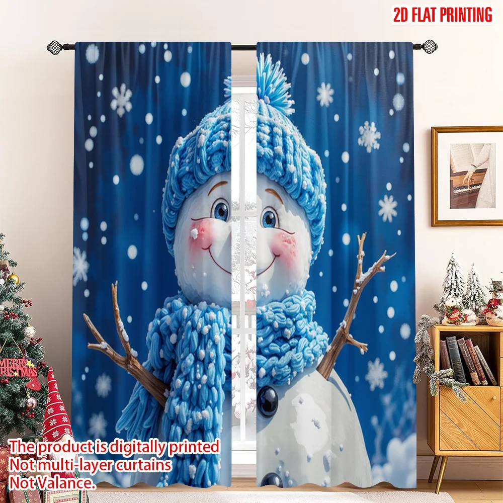 

2pcs 2D flat printing Merry Christmas Party Curtains Cute Snowman Winter Scarf Polyester Without Electricity Party & Holiday