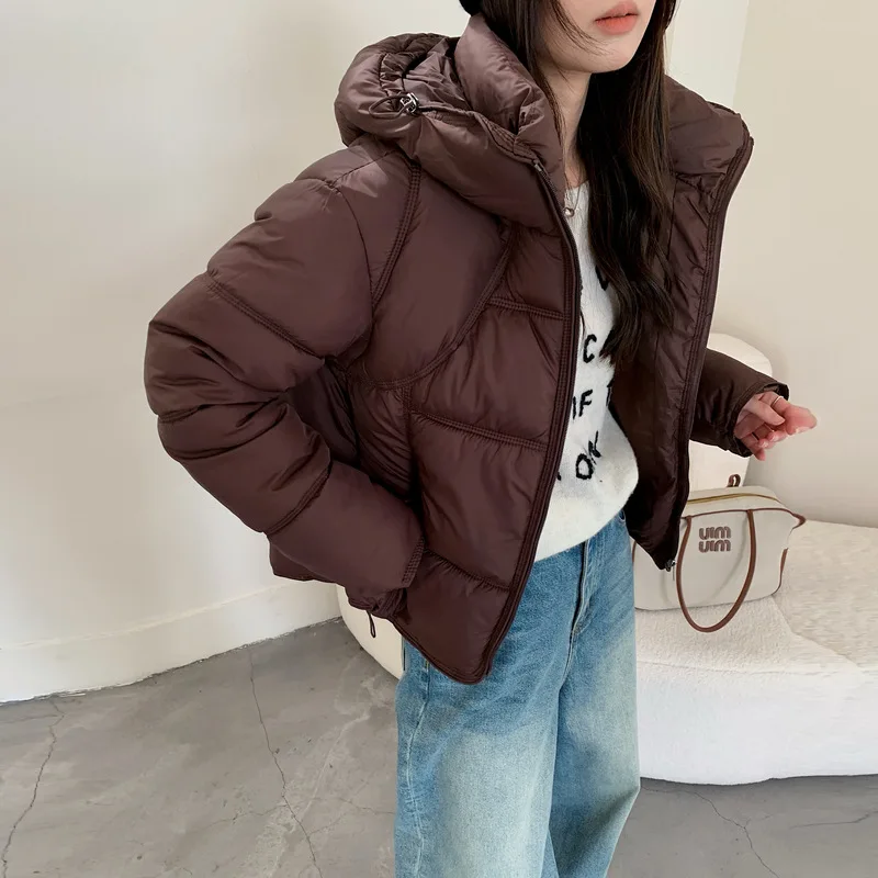 2026 New Winter Thicken Puffer Jacket Women Hooded Down Cotton-padded Jacket Crop Tops Warm Long Sleeve OverCoat
