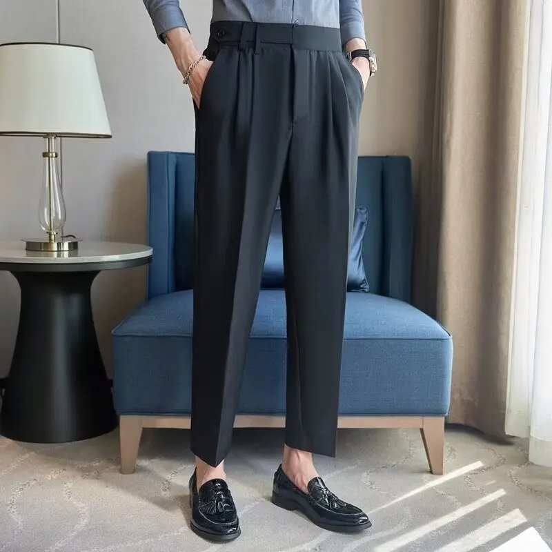 Spring Men\'s New Fashion Solid Color Suit Pants Male Korean Business Casual Loose Pants Male High Waist Work Pants Y2k