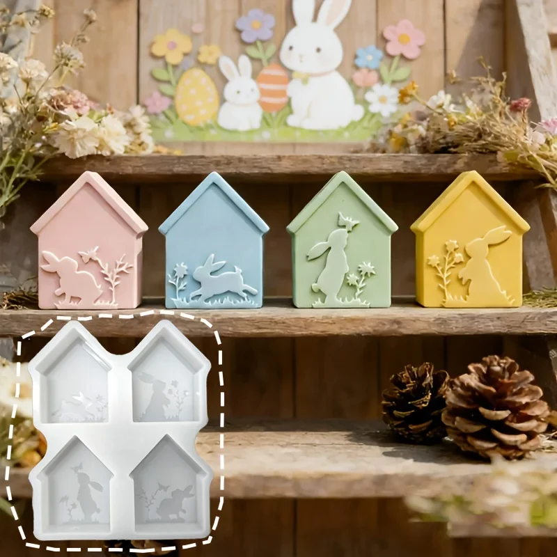 

Силиконовая форма для пасхального кролика-домика, форма для литья из цемента, гипса, эпоксидной смолы для домашнего декора на пасхальную вечеринку