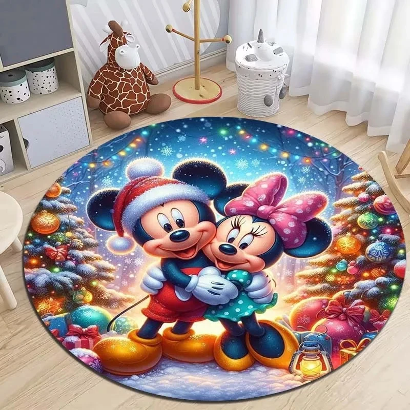 MINISO DISNEY Merry Chrismas Carpet Disney Mickey Minnie Round Living Room Sofa Table Mat Large Pet Mat Home Decor Holiday Gifts