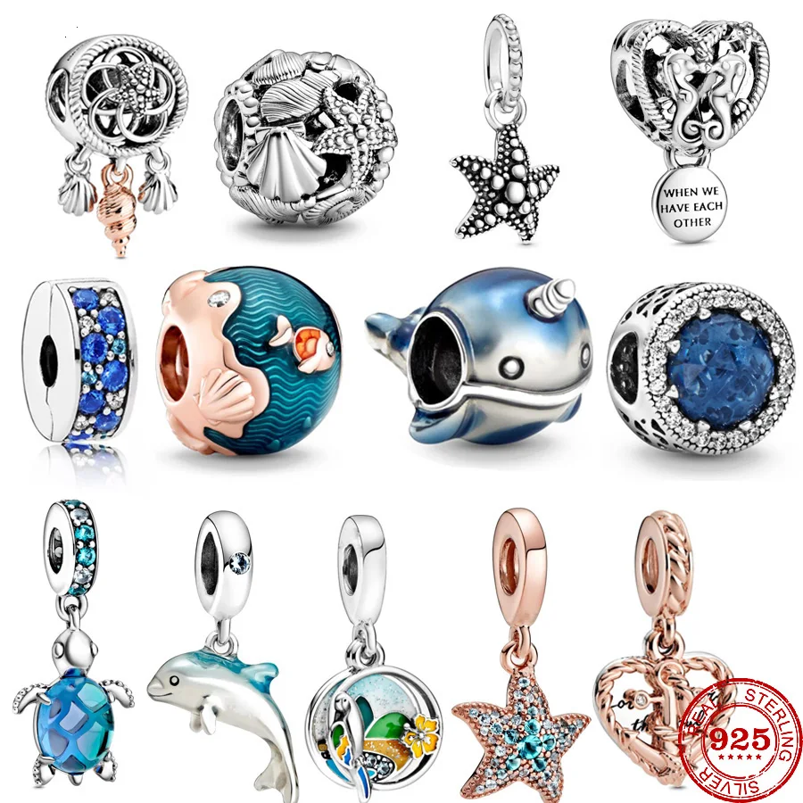 

Summer New Glass Turtle Starfish Sea Horse Silver 925 Charm Bead Fit Original Pandora Bracelets DIY Ocean Series Jewelry