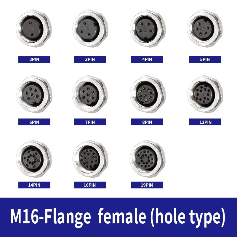 

M16 Straight Male Waterproof Reverse Metal Aviation Connection Plug needle Socket M16-09-2/3/4/5/6/7/8/12/16/18/19Pin 5/10/20 P