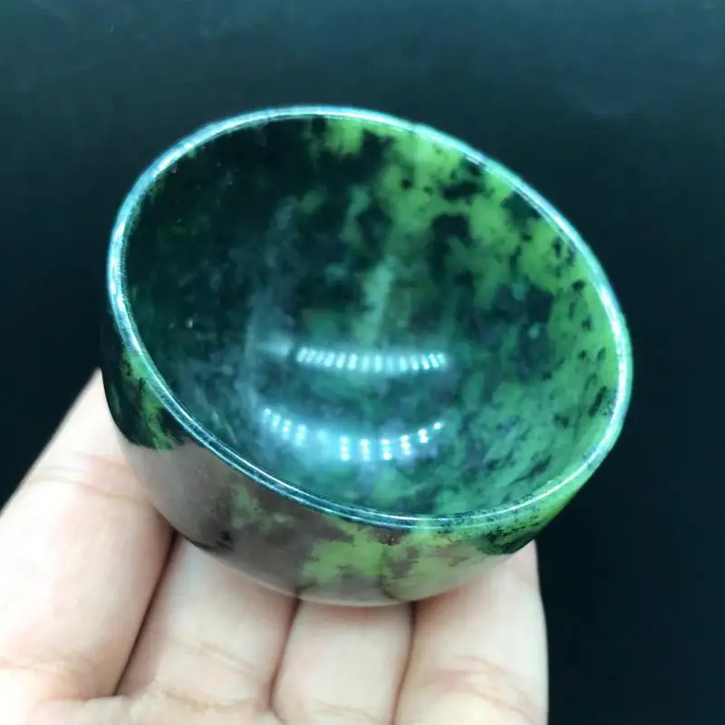 4pcs Dark Green Jade Tea Bowl Health Gongfu Teaware Healing Magnetic Stone Teacups Chinese Tea Ceremony Kung Fu Teaset