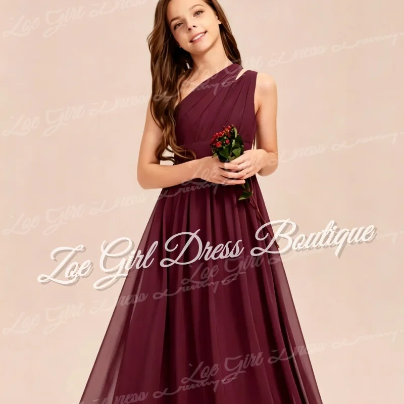 Vestido de Niña de las Flores Azul Claro de Un Solo Hombro con Fajín Plisado, Corte en A, para Boda, Primera Comunión, Fiestas, Vestidos Personalizados