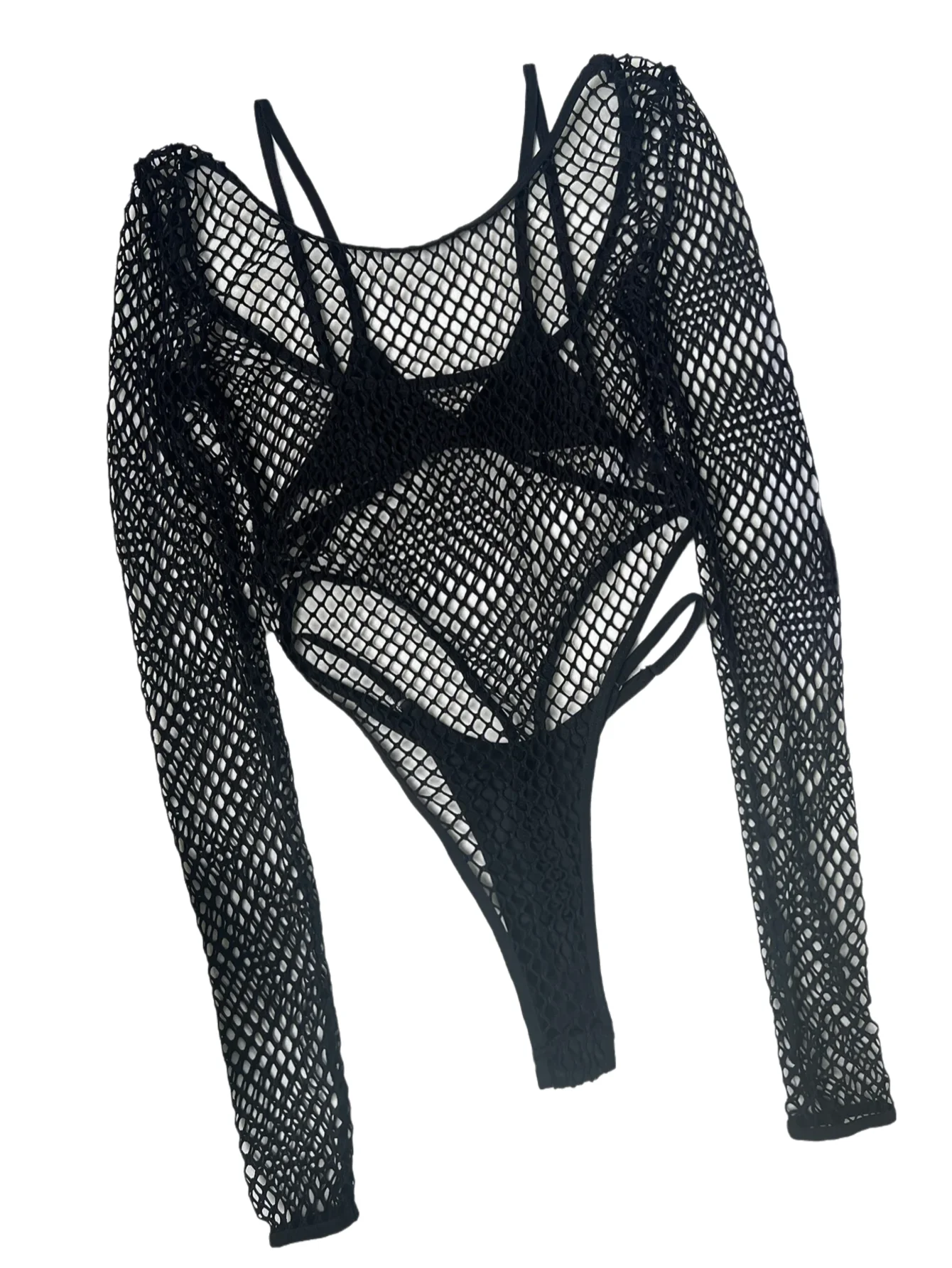 Sultry 3 Piece Fishnet Lingerie Set Bodysuit Bra Panty Playful Showstopper Party Clubwear Rave Outfit LG-0062