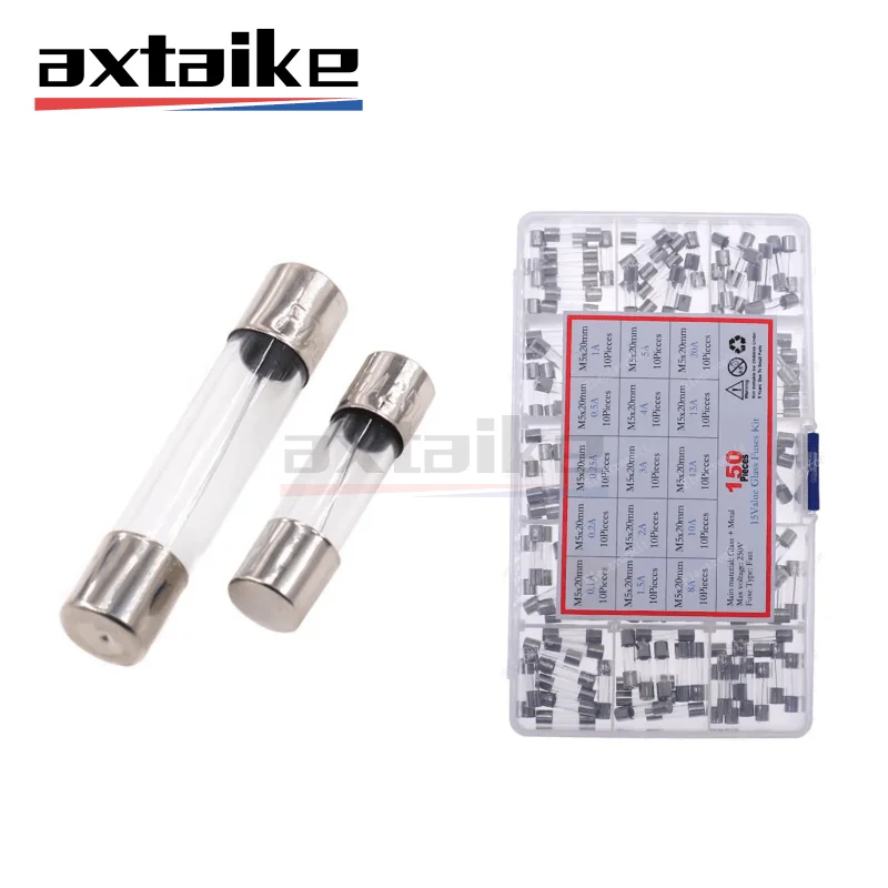 

150PCS 15type 5×20MM 6×30MM 0.1A - 30A Fast-blow Glass Tube Fuses Kit 5*20 With Box Fusiveis 250V 1A 2A 3A 10A 15A 20A Household