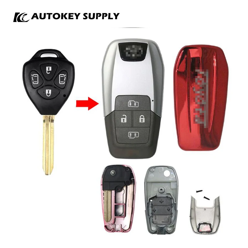 ForToyota Modified Folding Key Shell 4 Buttons With Logo (Red)  Autokeysupply AKTYF369