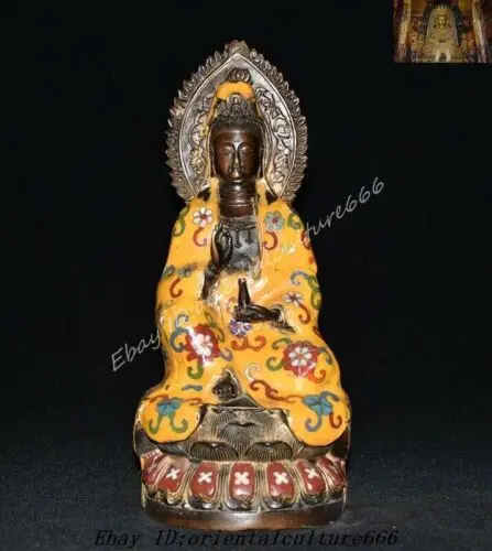 10.8'' China Buddhism bronze Cloisonne Kwan-Yin GuanYin goddess Buddha statue