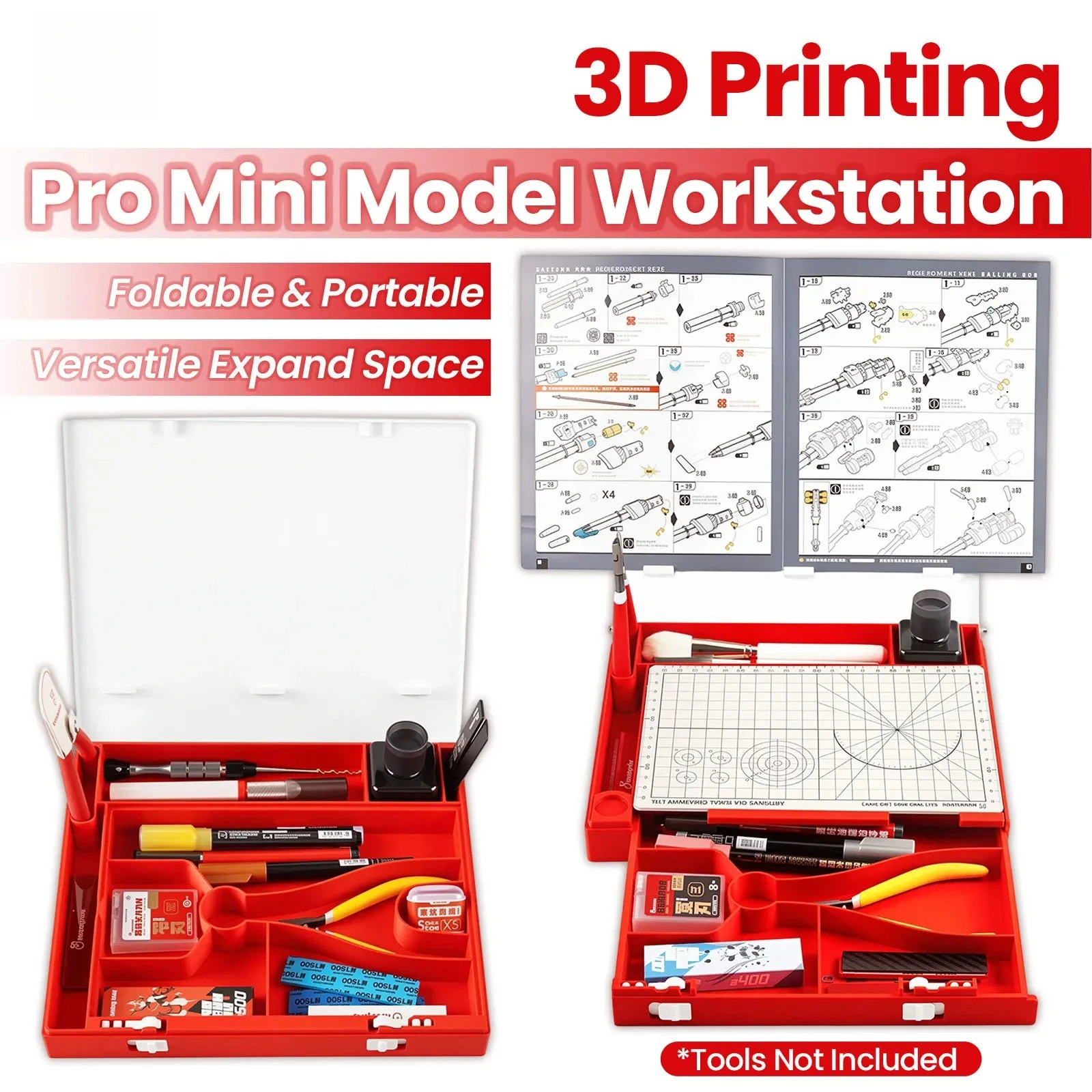 Hobby Mio 3D Printed Foldable Mini Model Workstation Portable Expandable Storage Box With Drawer Scale Model Building Station