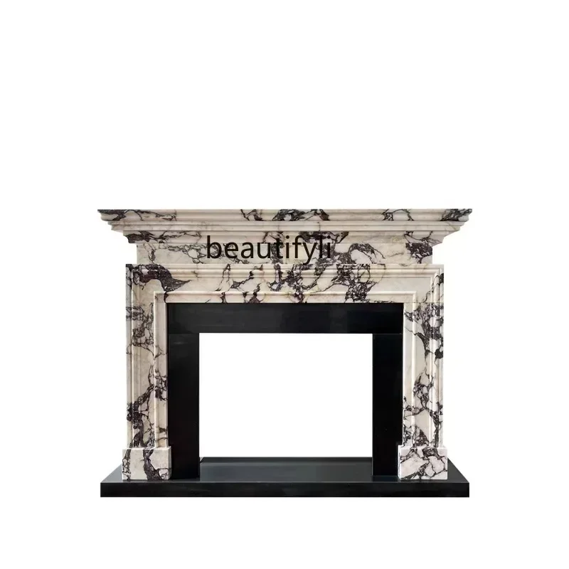 Light luxury American simple marble TV decorative cabinet stone carving mantel living room background wall decorationHY