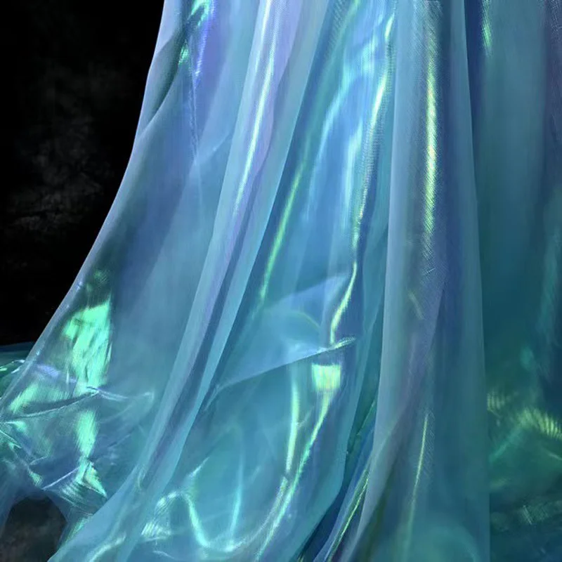 

High Quality Laser Glass Gauze Material Colorful Organza Wedding Party Background Decoration Fabric DIY Stage Clothing Fabric