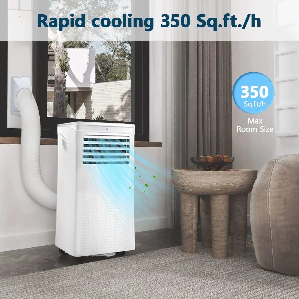 Unité de climatisation 3 en 1 avec ventilateur et refroidisseur DeAquarelle, 8000 pieds carrés, mode 35%, 2 vitesses de ventilateur, minuterie 24h, télécommande pleine fonction, 350 BTU