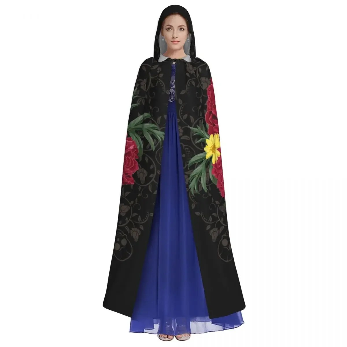 Long Cape Cloak Muerte With Peonies Calavera Catrina Day Of The Dead Hooded Cloak Coat Autumn Hoodies