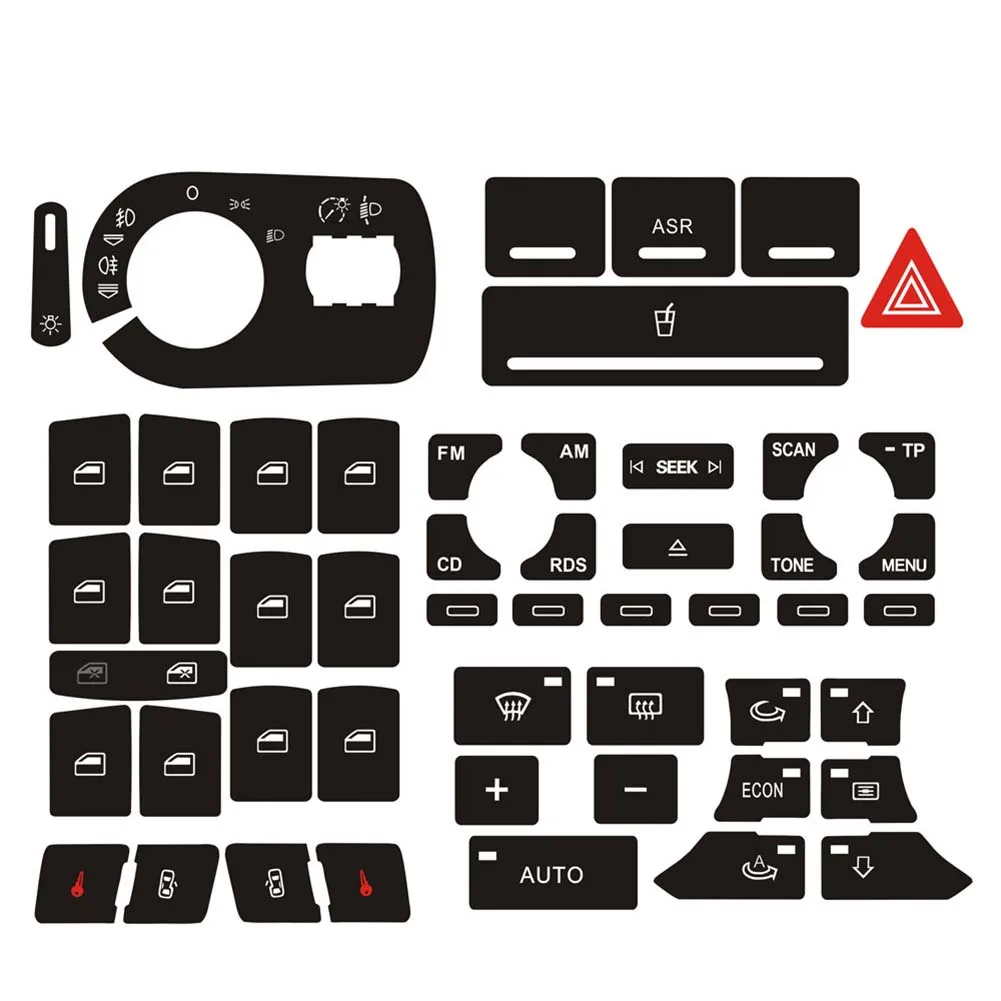 1set For A3 8P 2004-2008 Radio Clima Car Interior Button Repair Worn Knob-Switch Decal Sticker Black High Grade-Vinyl