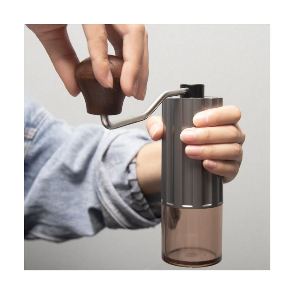 Portable Manual Coffee Grinder Conical Coffe Bean Mill Adjustable Coarseness for Espresso Home Traveling Camping-Grey