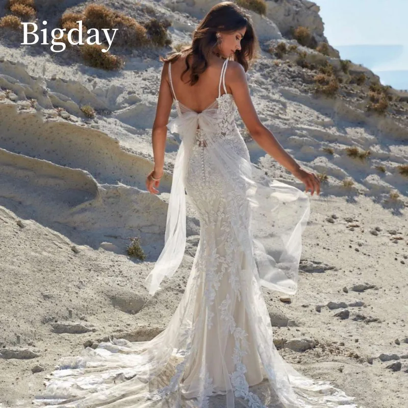 Elegant Mermaid Wedding Dress For Women 2024 Sweetheart Open Back Lace Spaghetti Strap Bridal Gown Sweep Train Vestidos De Novia