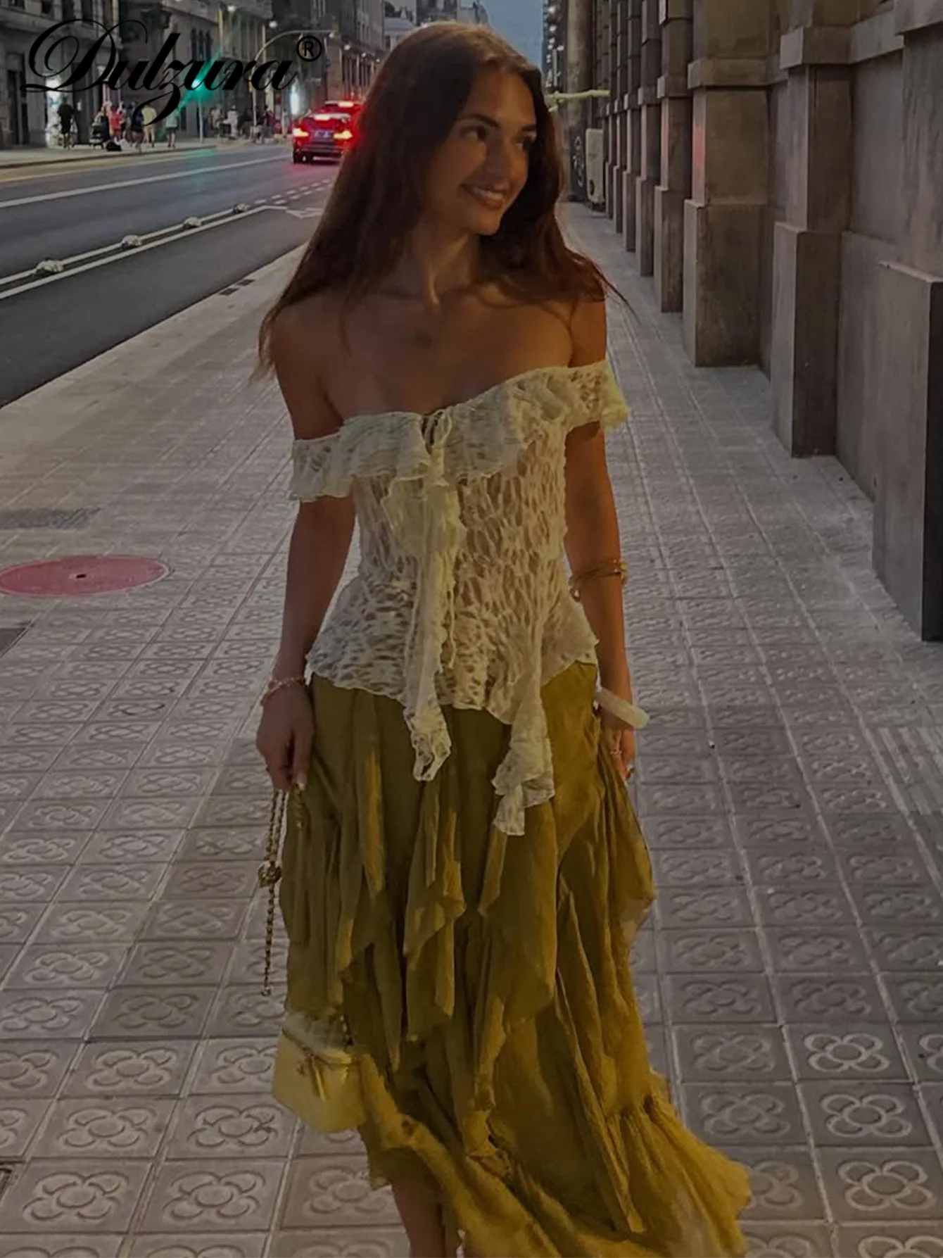 Dulzura 2025 Summer Fashion Sexy Off Shoulder Backless Lace See Through Top Ladies Casual Versatile Party Club Street Y2K Outfit