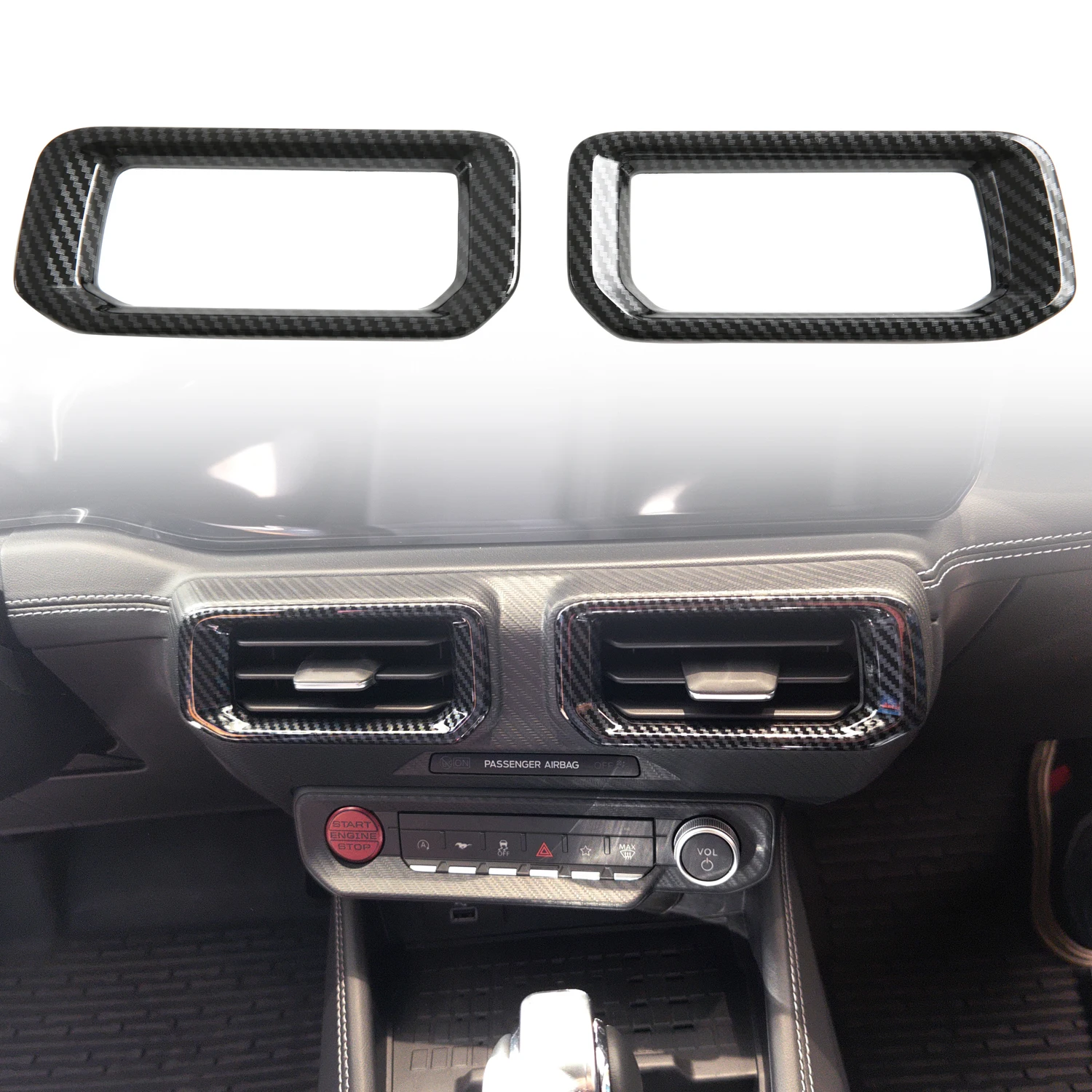 

Car Accessories For Ford Mustang 2024 2025 ABS Carbon Fiber Printed Interior Center Console Air Vent Outlet Cover Trim 2pcs