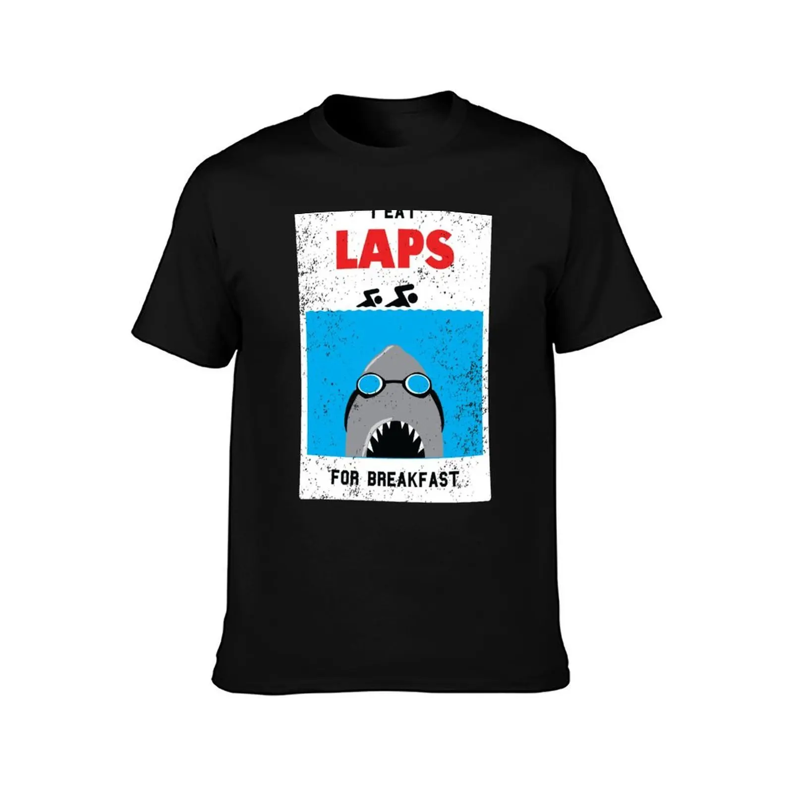 shark swimmer eats laps for breakfast T-Shirt, Summer Casual Cotton Tee, Oversized Streetwear Tops, Vintage Graphic Print